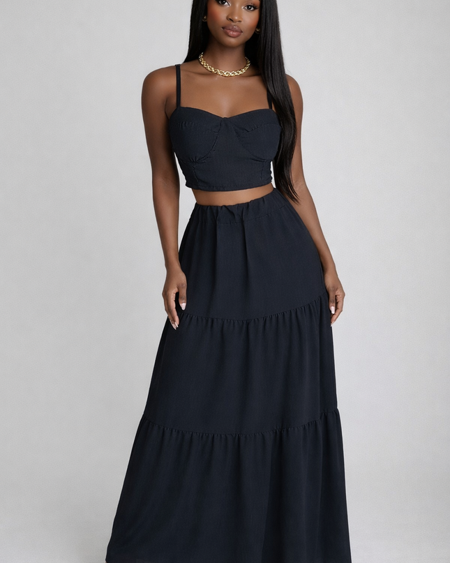 Conjunto 2 Peças Preto - Top e Saia Longa