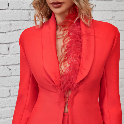 Conjuto miss circle vermelho com penas