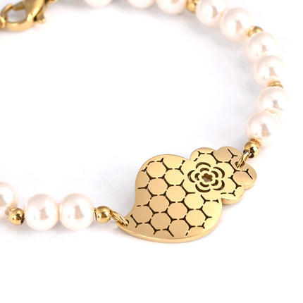 Pulseira em aço coração de viana pérolas GB