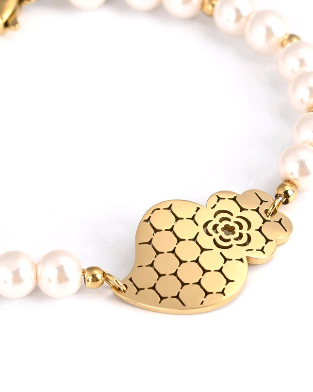 Pulseira em aço coração de viana pérolas GB