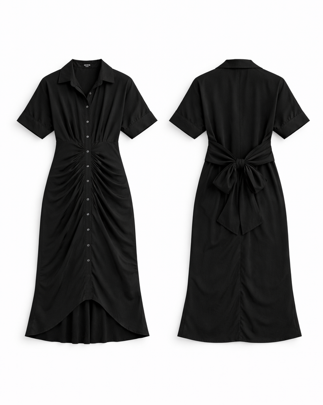 Vestido longo com gola de camisa