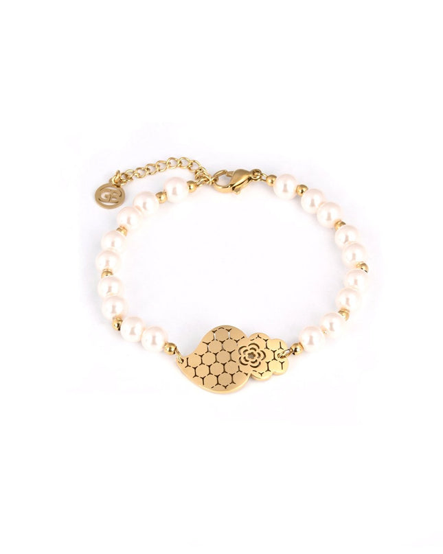 Pulseira em aço coração de viana pérolas GB