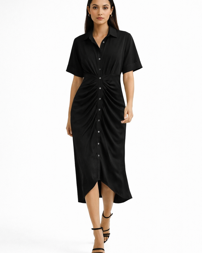 Vestido longo com gola de camisa