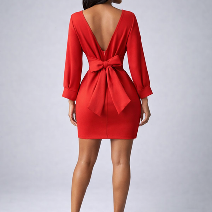 Vestido Vermelho Elegante Manga Longa tamanho único
