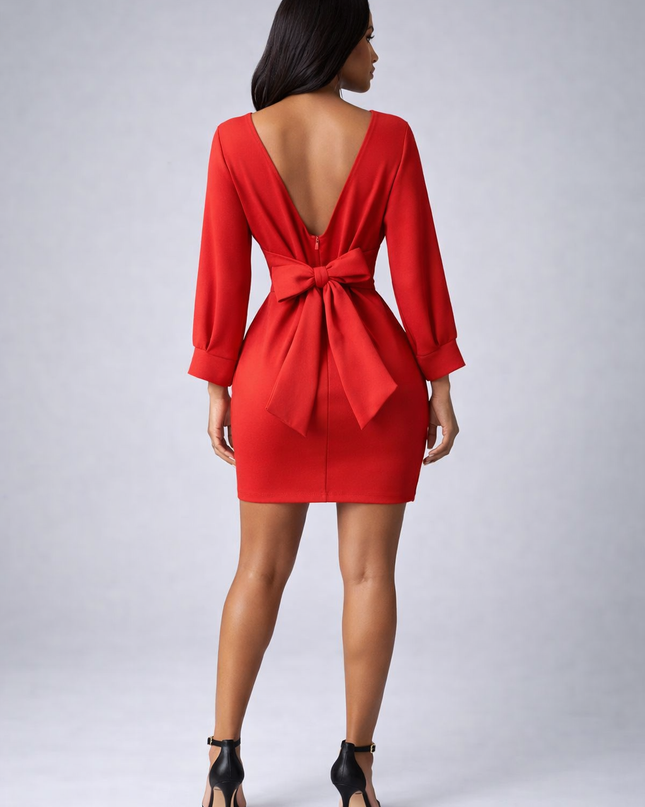 Vestido Vermelho Elegante Manga Longa tamanho único