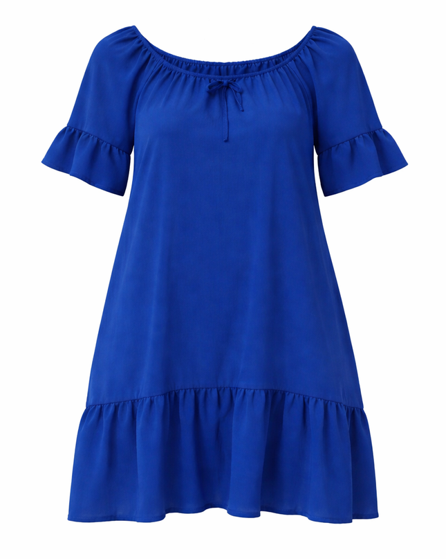 Vestido Plus Size Azul Royal Ombro a Ombro