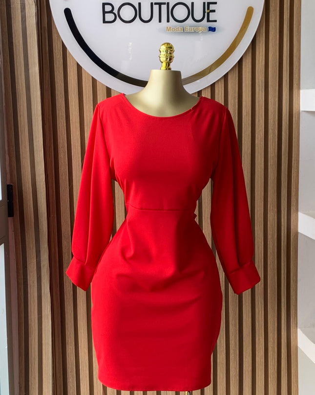 Vestido Vermelho Elegante Manga Longa tamanho único