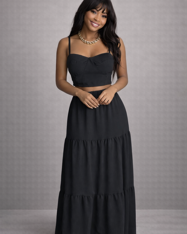 Conjunto 2 Peças Preto - Top e Saia Longa