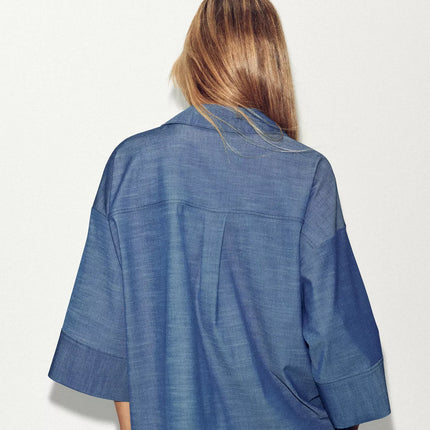 𝐙𝐀𝐑𝐀 -  Conjunto Kimono + Calças Largas Azul Floral - Cintura Subida