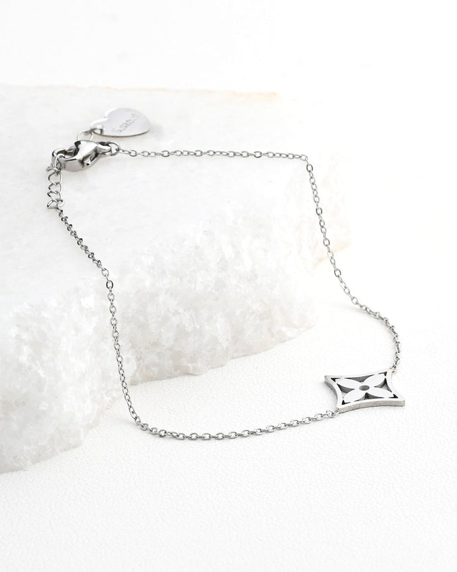 Pulseira fina aço com flor GB