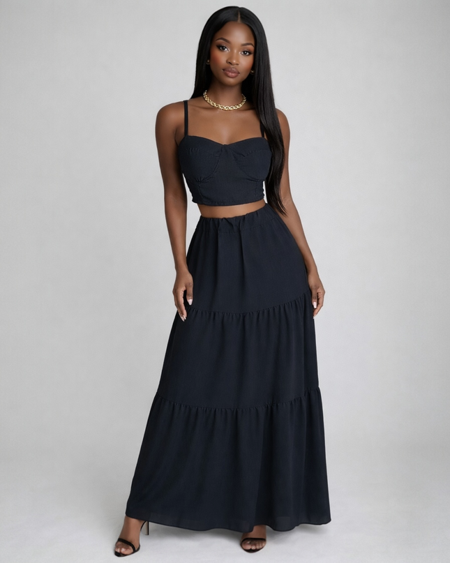 Conjunto 2 Peças Preto - Top e Saia Longa