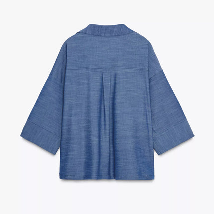 𝐙𝐀𝐑𝐀 -  Conjunto Kimono + Calças Largas Azul Floral - Cintura Subida