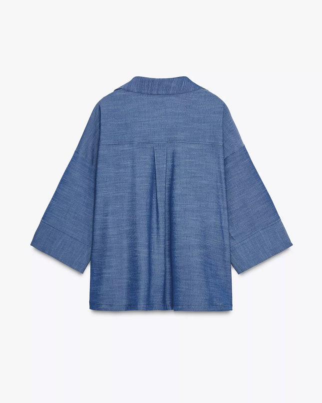 𝐙𝐀𝐑𝐀 -  Conjunto Kimono + Calças Largas Azul Floral - Cintura Subida
