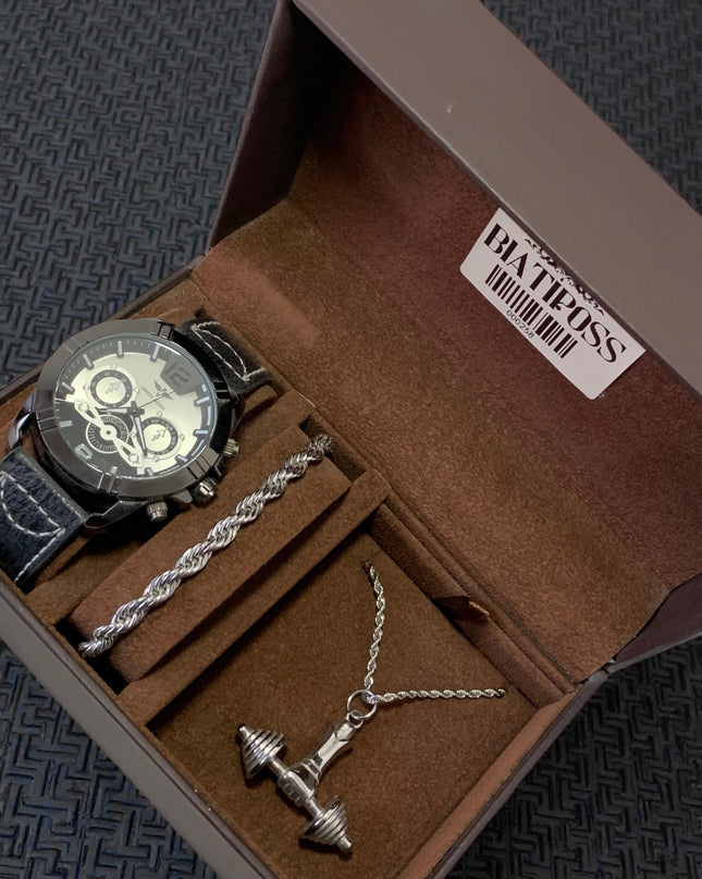 Conjunto Masculino Inoxidável - Relógio, Pulseira e Colar