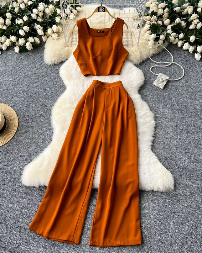 Conjunto Cropped e Calça Pantalona - Tamanho Único S/M