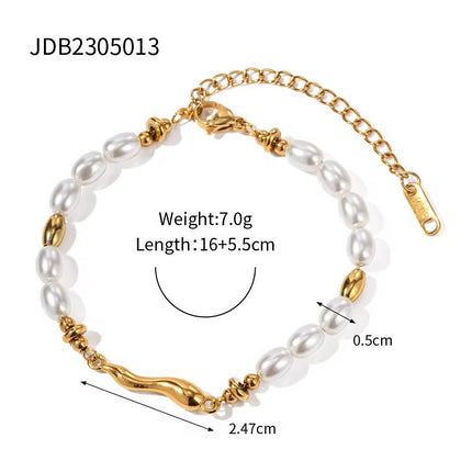 Pulseira Inoxidável Banhada Ouro 18K com Pérolas de Vidro - ART 3050