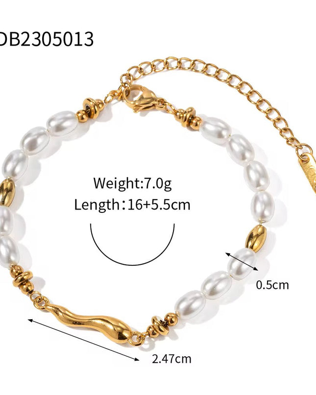 Pulseira Inoxidável Banhada Ouro 18K com Pérolas de Vidro - ART 3050