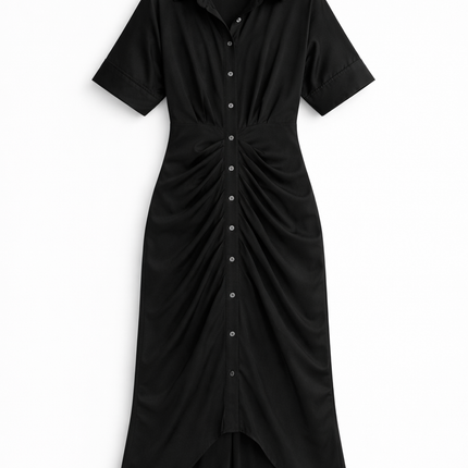 Vestido longo com gola de camisa