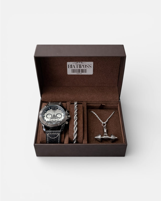 Conjunto Masculino Inoxidável - Relógio, Pulseira e Colar