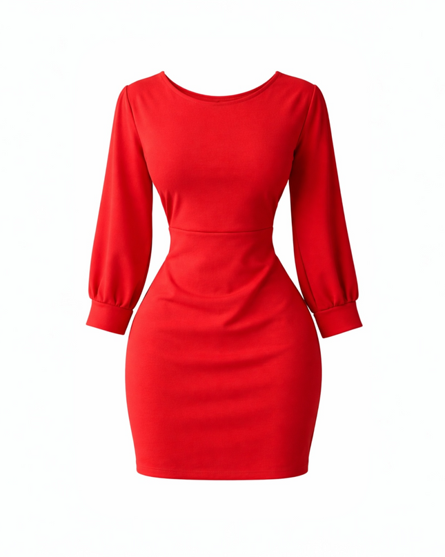 Vestido Vermelho Elegante Manga Longa tamanho único