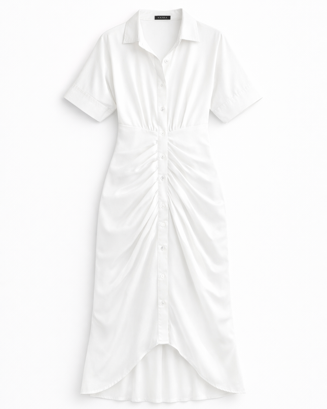Vestido longo com gola de camisa