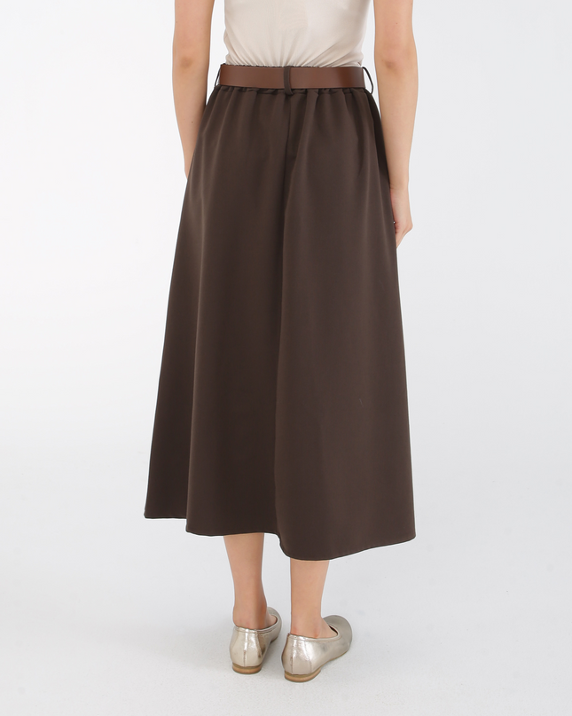 Saia midi com cinto e bolsos