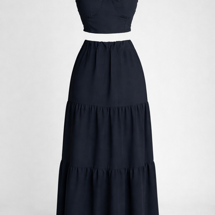 Conjunto 2 Peças Preto - Top e Saia Longa