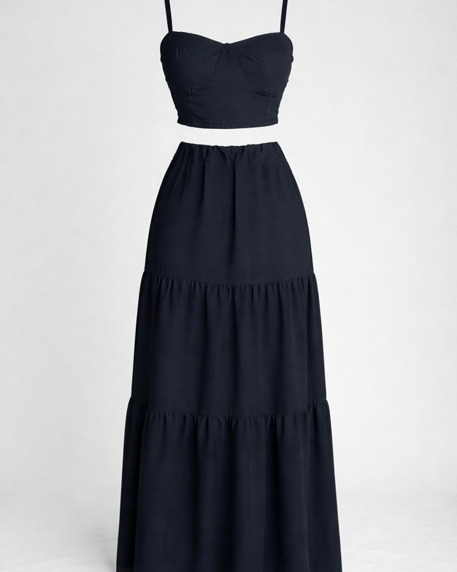 Conjunto 2 Peças Preto - Top e Saia Longa
