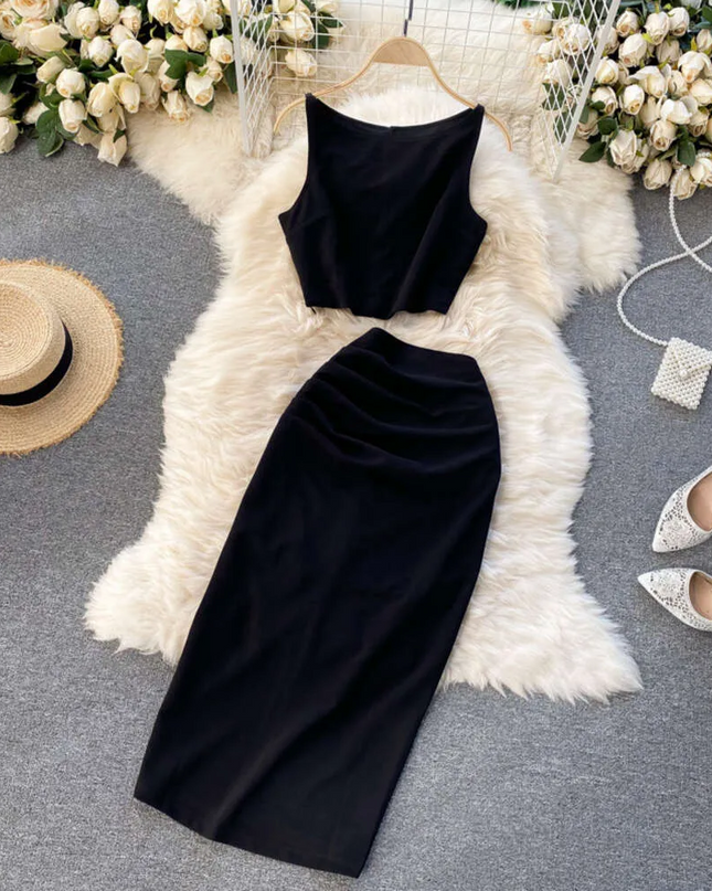 Conjunto de 2 Peças Saia Midi com Fenda - Branco