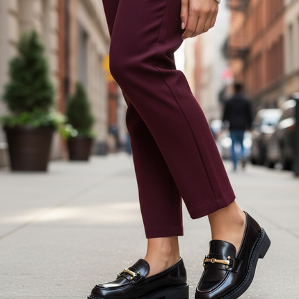 Mocassim Inovia - Aplicação Dourada Solado 3cm - Preto e Bordô - Dorothy Gaynor