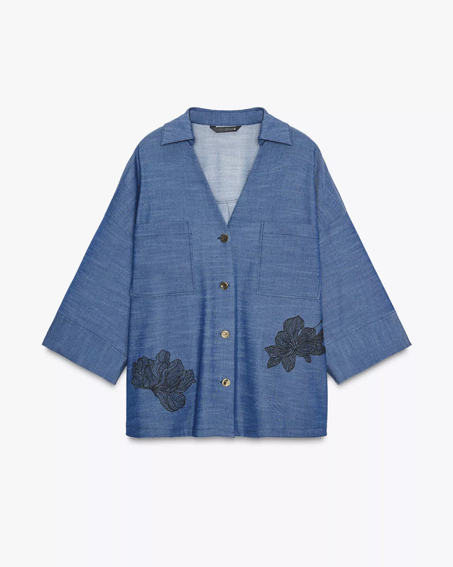 𝐙𝐀𝐑𝐀 -  Conjunto Kimono + Calças Largas Azul Floral - Cintura Subida