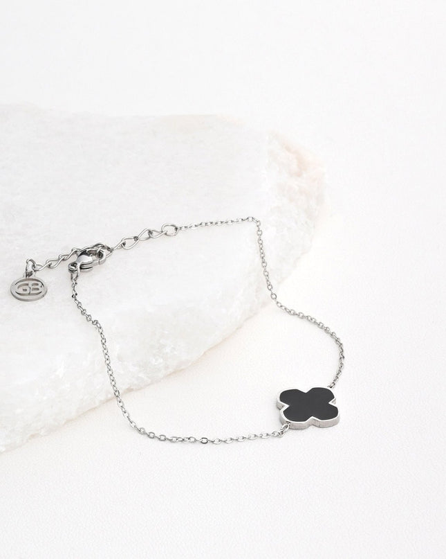 Pulseira em aço trevo preto GB