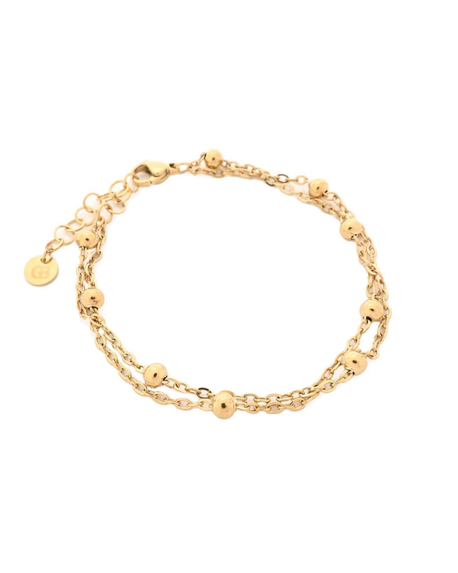 Pulseira em aço malha dupla com bolinhas GB
