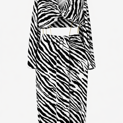 Conjunto de saia com estampa de zebra - Preto/Branco