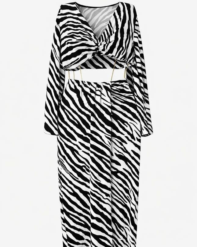 Conjunto de saia com estampa de zebra - Preto/Branco