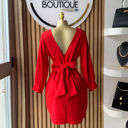 Vestido Vermelho Elegante Manga Longa tamanho único