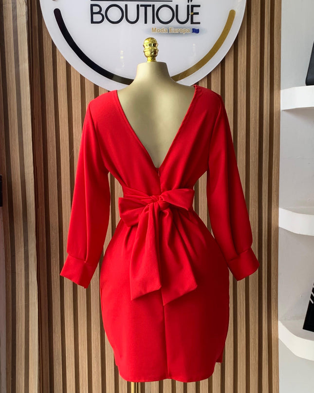Vestido Vermelho Elegante Manga Longa tamanho único
