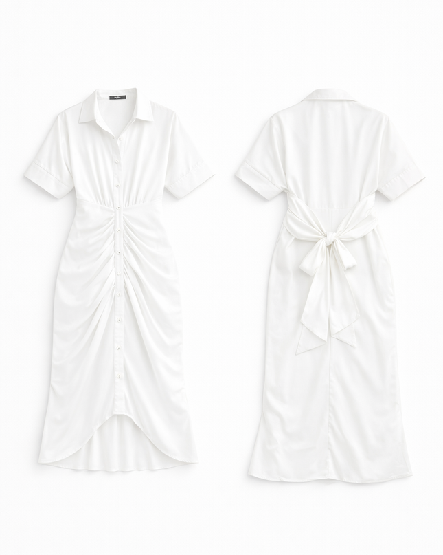 Vestido longo com gola de camisa