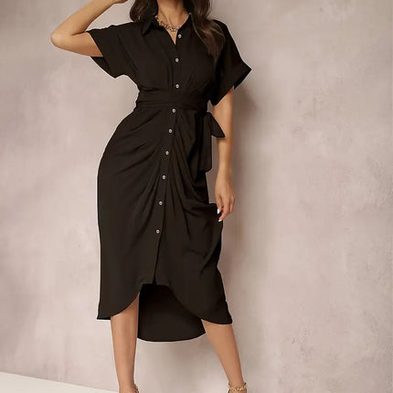 Vestido longo com gola de camisa