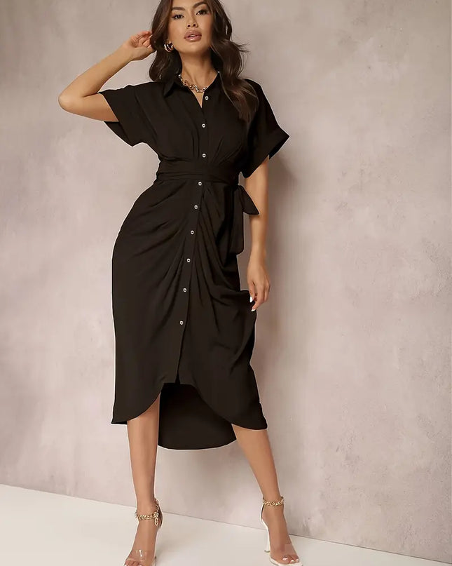 Vestido longo com gola de camisa
