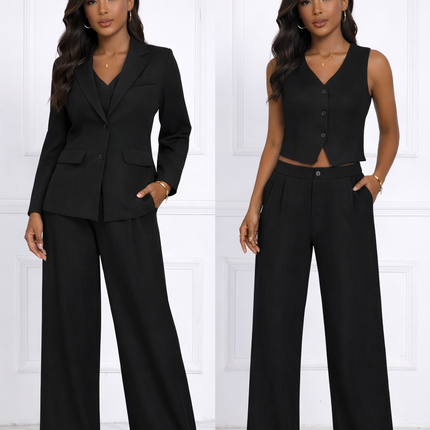 Conjunto 3 Peças Preto - Blazer, Colete e Calças