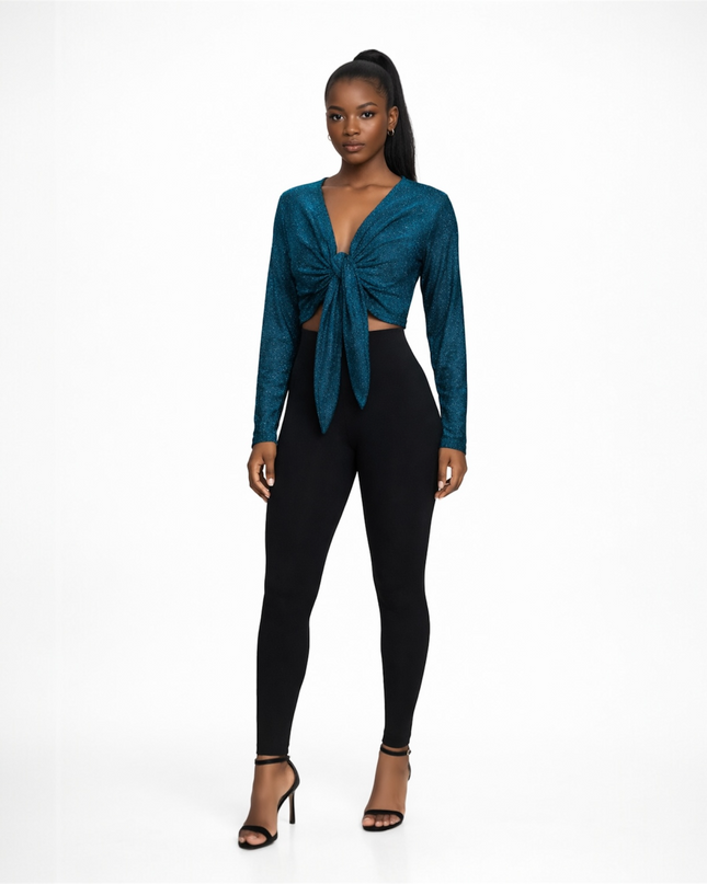 Blusa Cropped com brilhos e Amarra