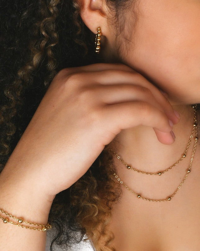 Pulseira em aço malha dupla com bolinhas GB