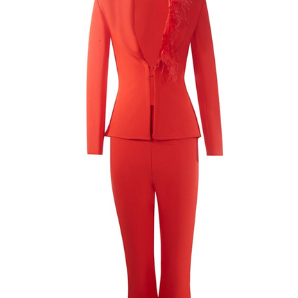 Conjuto miss circle vermelho com penas