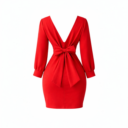 Vestido Vermelho Elegante Manga Longa tamanho único
