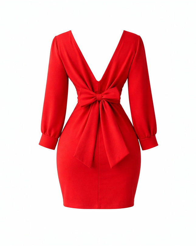 Vestido Vermelho Elegante Manga Longa tamanho único