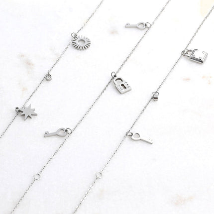 Conjuto de 3 Pulseiras de pé aço cadeados GB