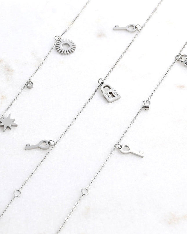 Conjuto de 3 Pulseiras de pé aço cadeados GB