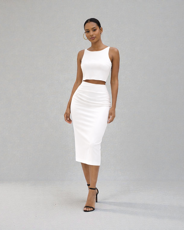 Conjunto de 2 Peças Saia Midi com Fenda - Branco