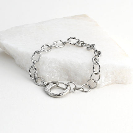 Pulseira Glamour de Argolas em Aco - Fecho Cravejado de Brilhantes - Acabamento Polido